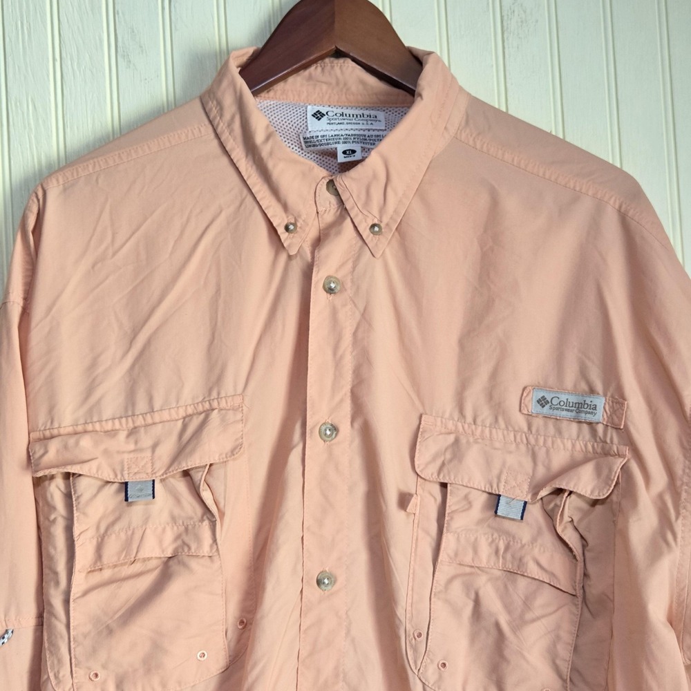 Columbia PFG‎ Shirt Mens XL Orange Long Sleeve Vented Fishing Button Front